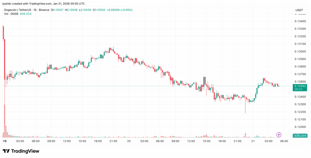 Dogecoin (DOGE) price chart showing price consolidation after recent correction