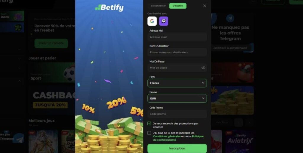 Captura de pantalla de de betify registro