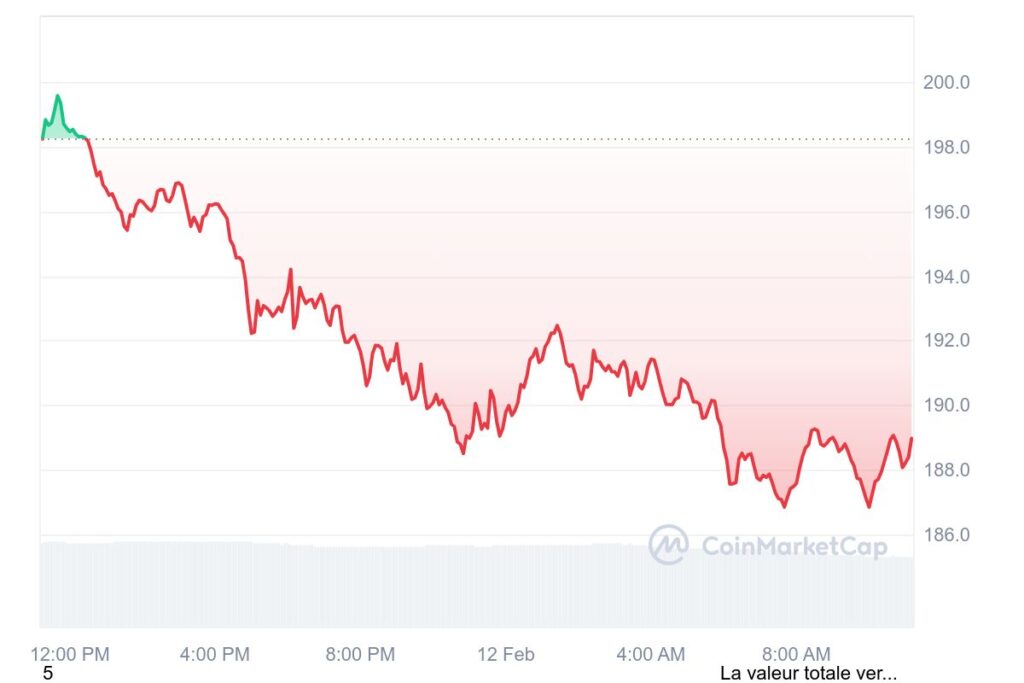 Preço da criptomoeda Solana em queda