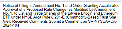 ETF BTC-ETH: depósito 19b-4 validado