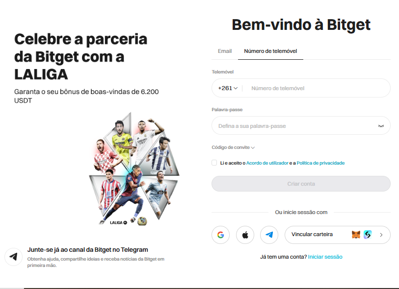 Página de inscrição Bitget