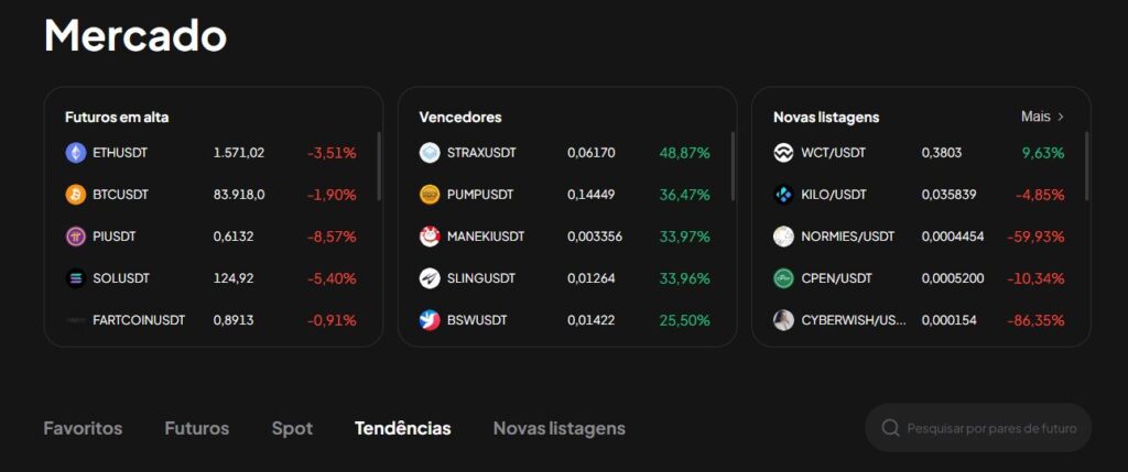 As criptomoedas disponíveis na Weex