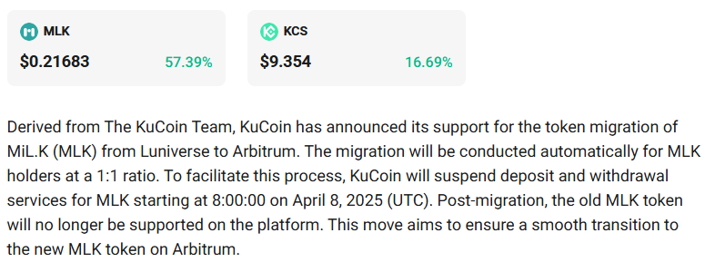 migração mil.k kucoin Arbitrum