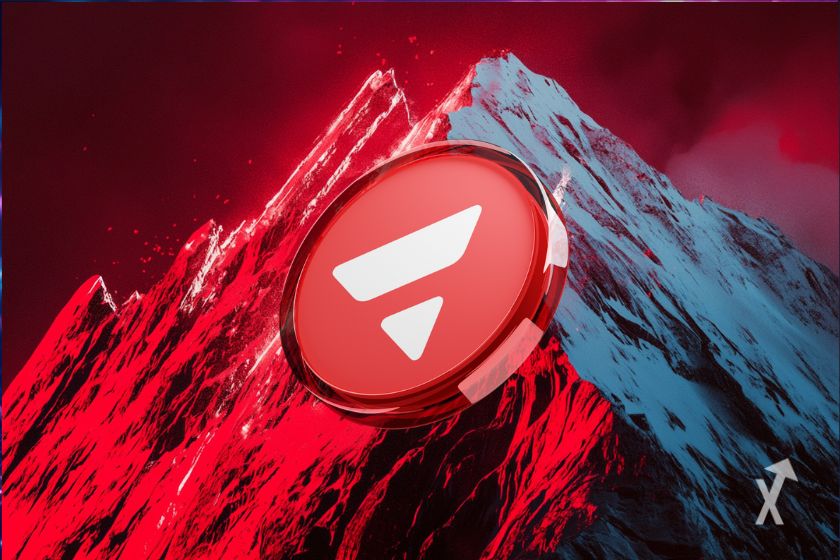 Uma montanha vermelha com o token AVAX