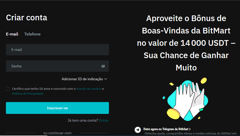 Inscrição Bitmart