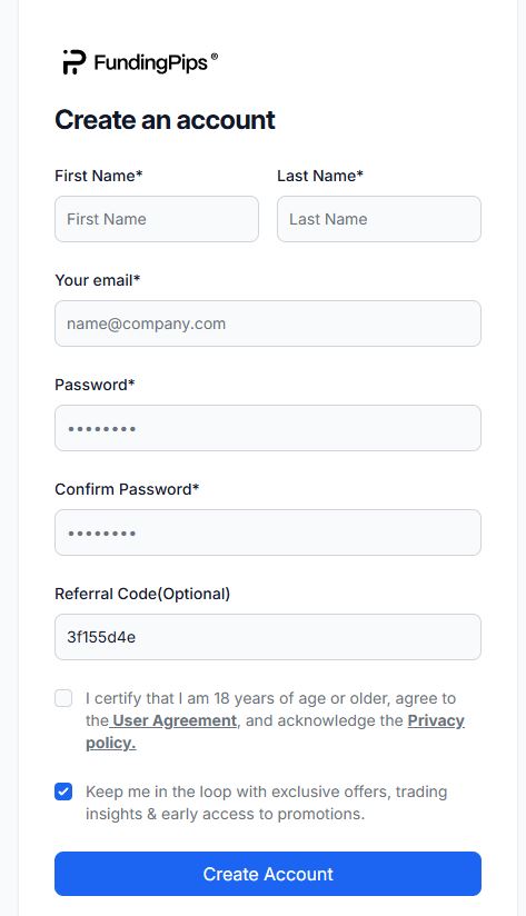 criar uma conta fundingpips