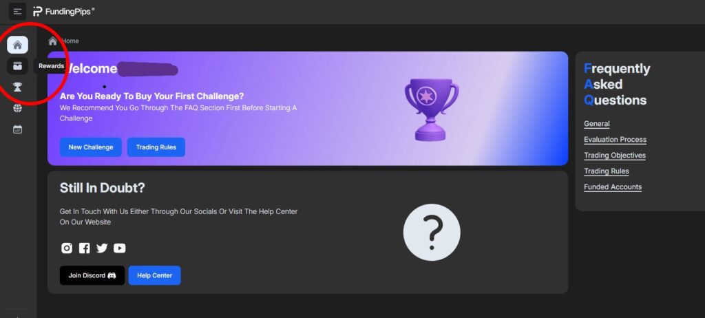 Painel de controlo fundingpips