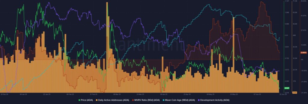gráfico atividade / MVRV da ADA Cardano