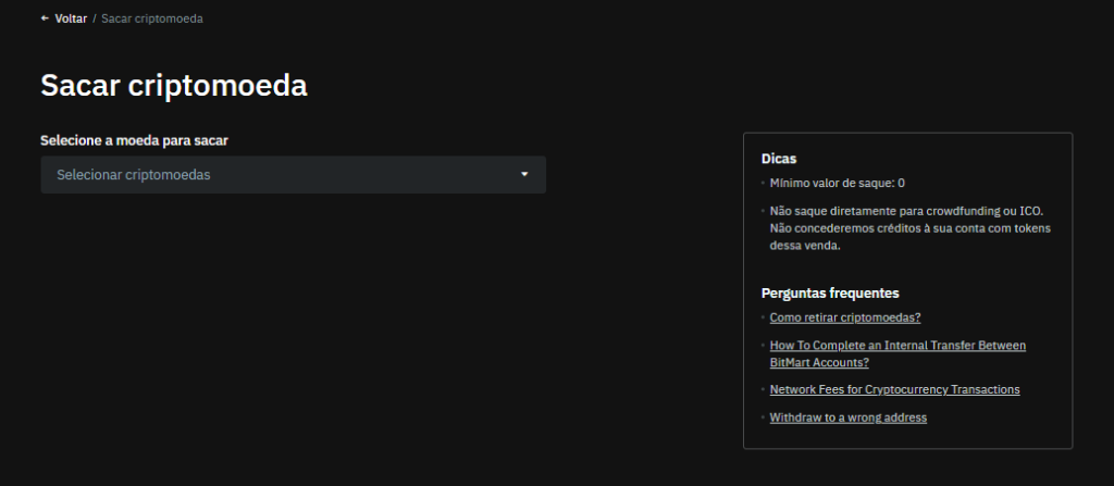 Levantamento cripto Bitmart
