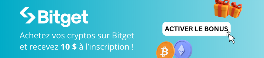 banner sobre fundo azul com um bónus Bitget 10 dólares oferta para ativar