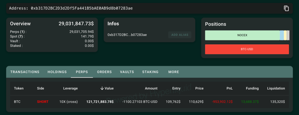 baleia do hyperliquid que aposta no bitcoin em baixa