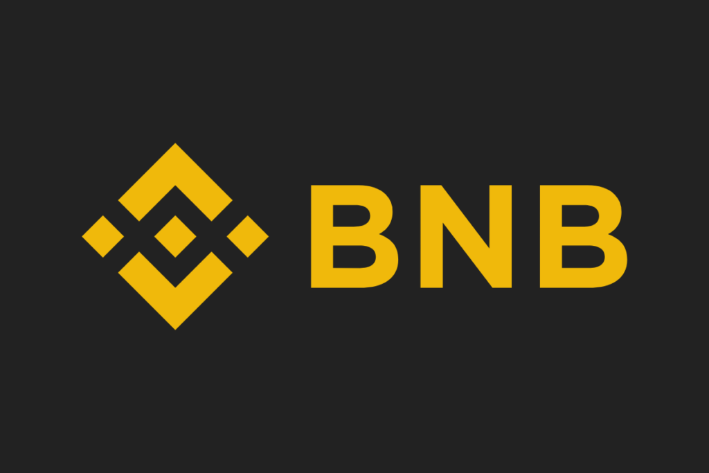 bnb binance coin logotipo em escrita amarela sobre fundo preto