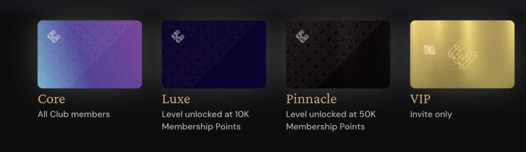 EtherFi mostrando quatro cartões crypto estilizados alinhados horizontalmente, com designs azuis, roxos e metálicos. Cada cartão exibe um logótipo moderno e reflexos luminosos, evocando a tecnologia blockchain, as finanças descentralizadas e os pagamentos digitais