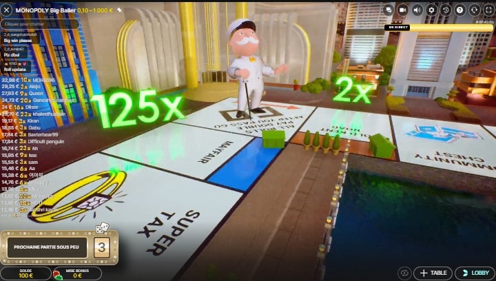 ativação do jogo bónus no monopoly big baller