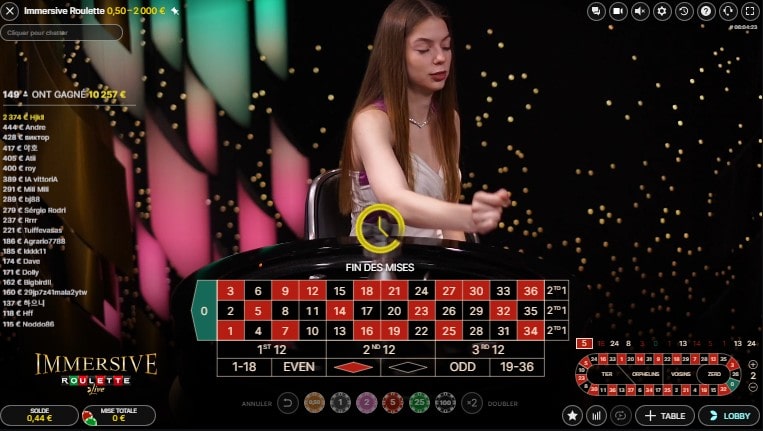 colocar aposta immersive roulette