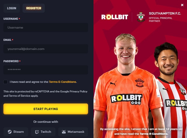 registo no Rollbit