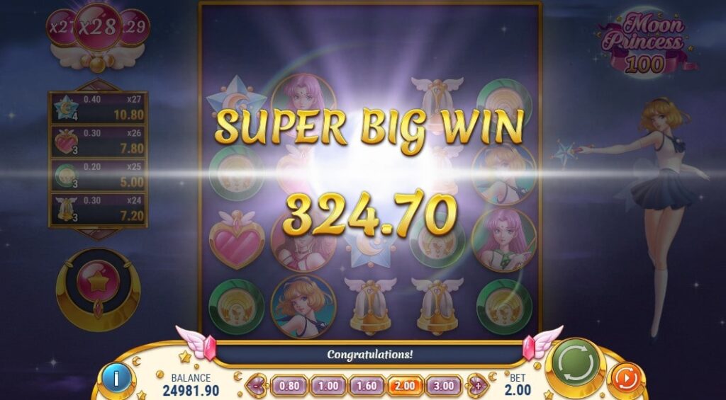 ganhos na moon princess 100